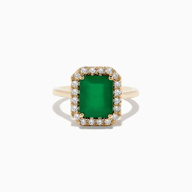 adjustable crest summit ring-Spruce needle ring-Brasilica 14K Yellow Gold Emerald and Diamond Ring