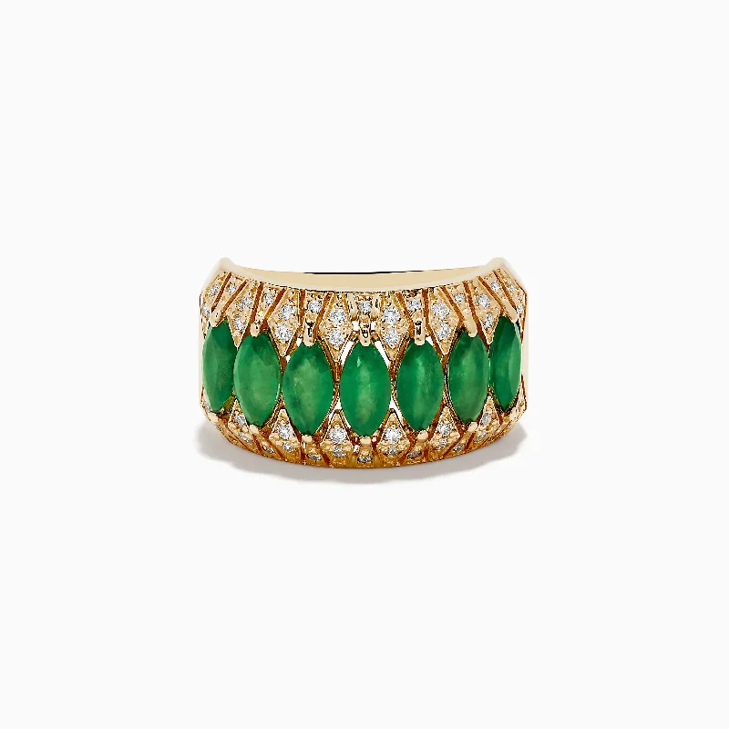 gothic-inspired hawk talon ring-Bunched gem ring-Brasillica 14K Yellow Gold Emerald and Diamond Ring