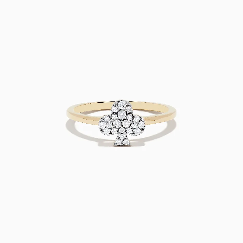 tarnished silver ring-High bezel ring-Casino 14K Yellow Gold Diamond Clubs Suit Ring