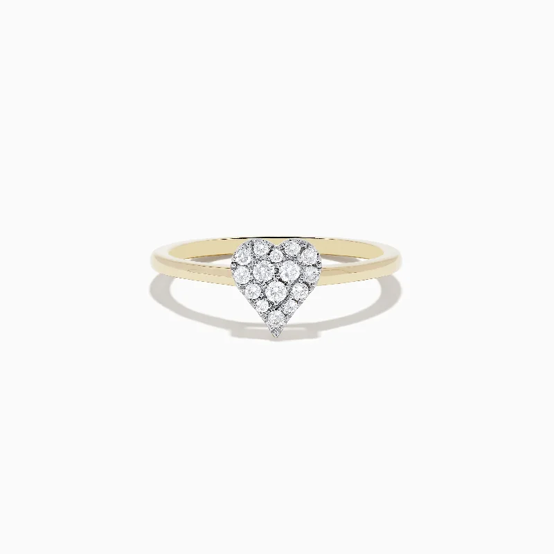 nature-themed maple ring-Textured stone ring-14K Yellow Gold Pave Diamond Heart Ring