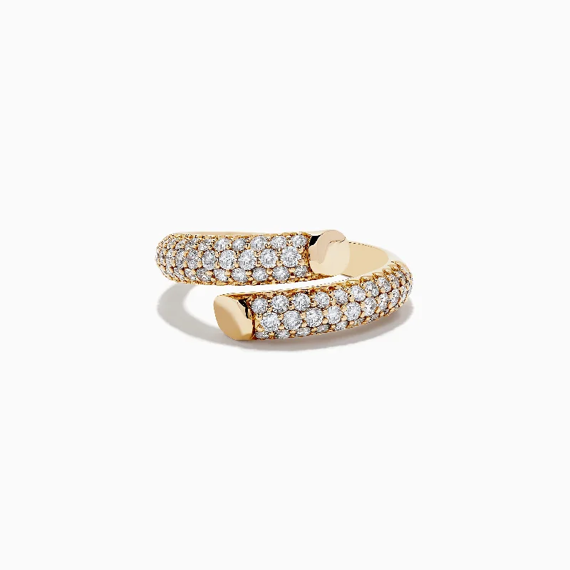 bold heptagonal topaz ring-Dream set ring-D'Oro 14K Yellow Gold Pave Diamond Bypass Ring