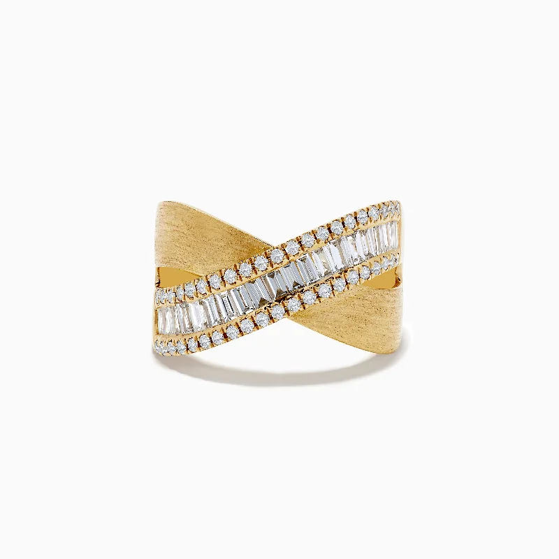 eleven-stone promise ring-Nonagonal gem ring-D'Oro 14K Brushed Yellow Gold Diamond Crossover Ring