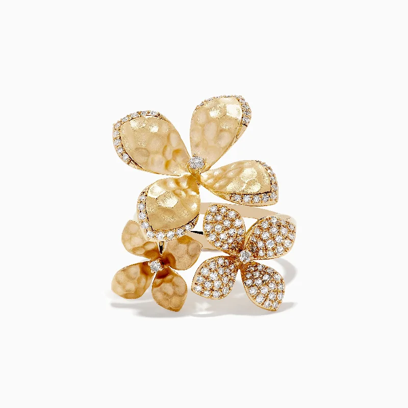 raw citrine cluster ring-Hollow slot ring-D'Oro 14K Yellow Gold Diamond Flower Ring