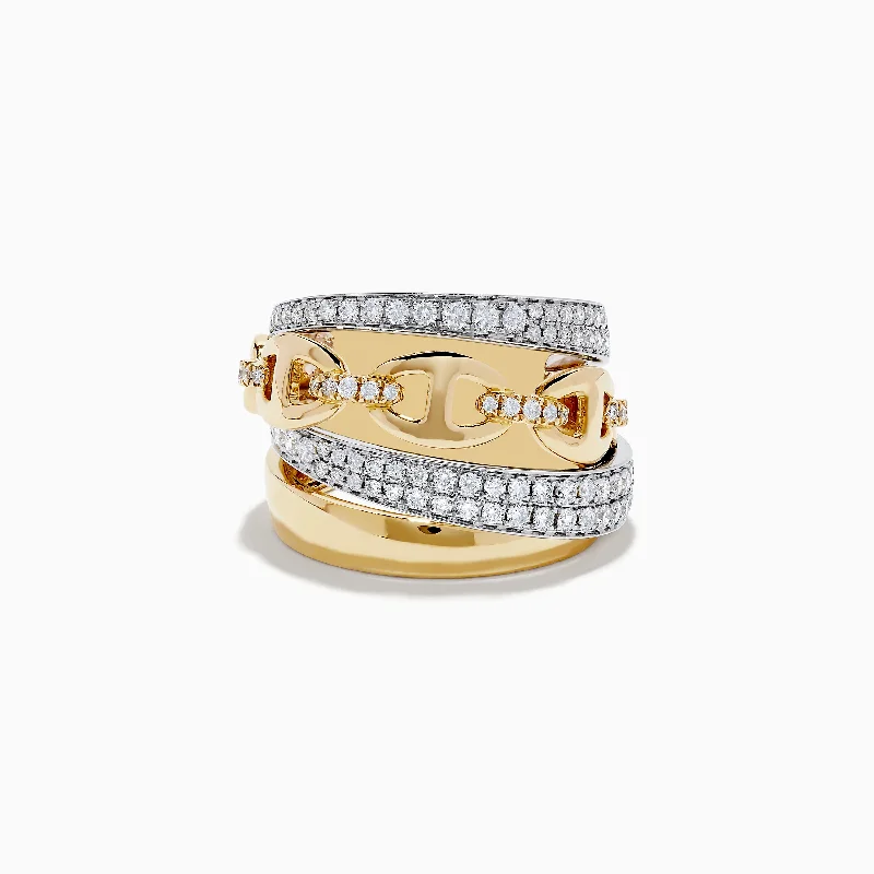 floral prong diamond ring-Lily bloom ring-Duo 14K 2-Tone Gold Anchor Chain Diamond Ring