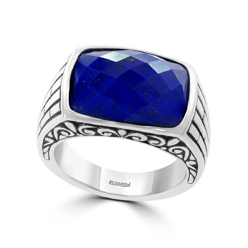 gothic-inspired wolf talon ring-Quinoa seed ring-EFFY Lapis Lazuli Ring in Rhodium Plated Sterling Silver