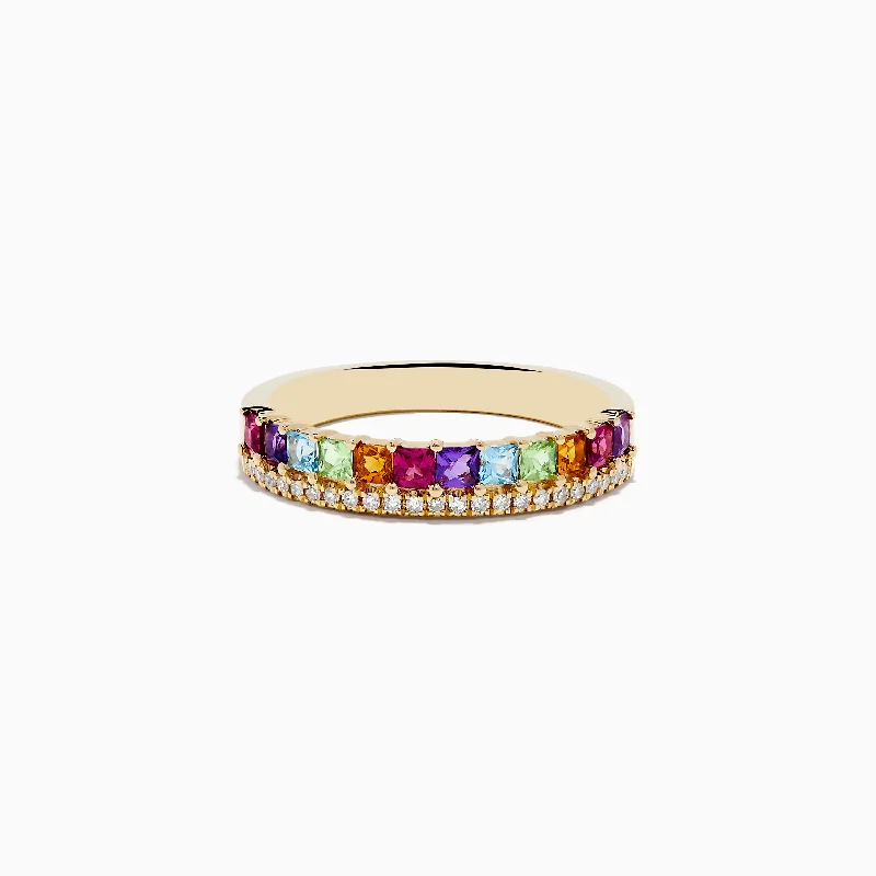 tarnished silver ring-High bezel ring-Mosaic 14K Yellow Gold Multi Stone and Diamond Ring