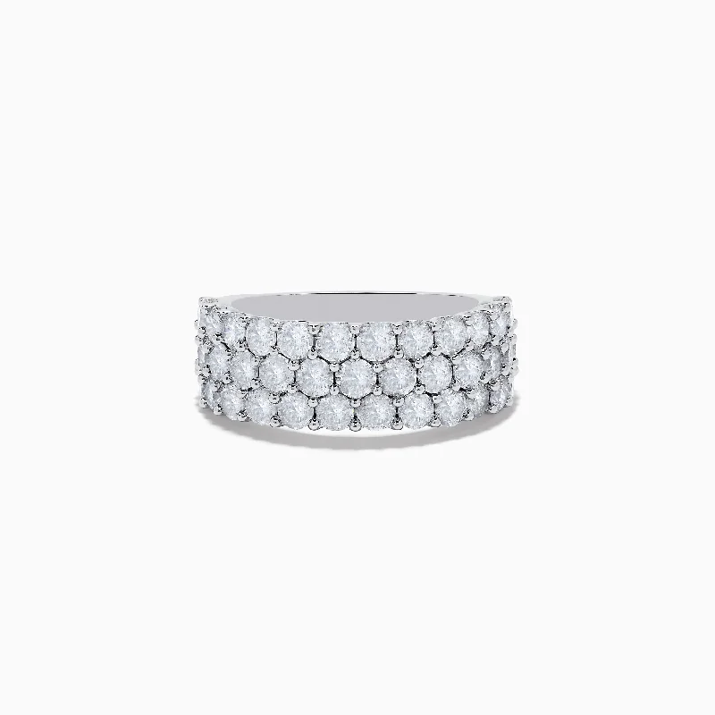 modern layered turquoise ring-Corded stripe ring-Pave Classica 14K White Gold Three Row Diamond Band 2.90 TCW