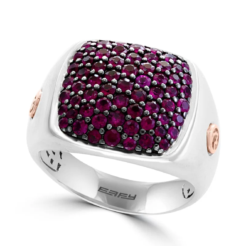 bold ruby summit apex ring-Lacquered finish ring-EFFY Round Ruby Fashion Ring in Rhodium Plated Sterling Silver