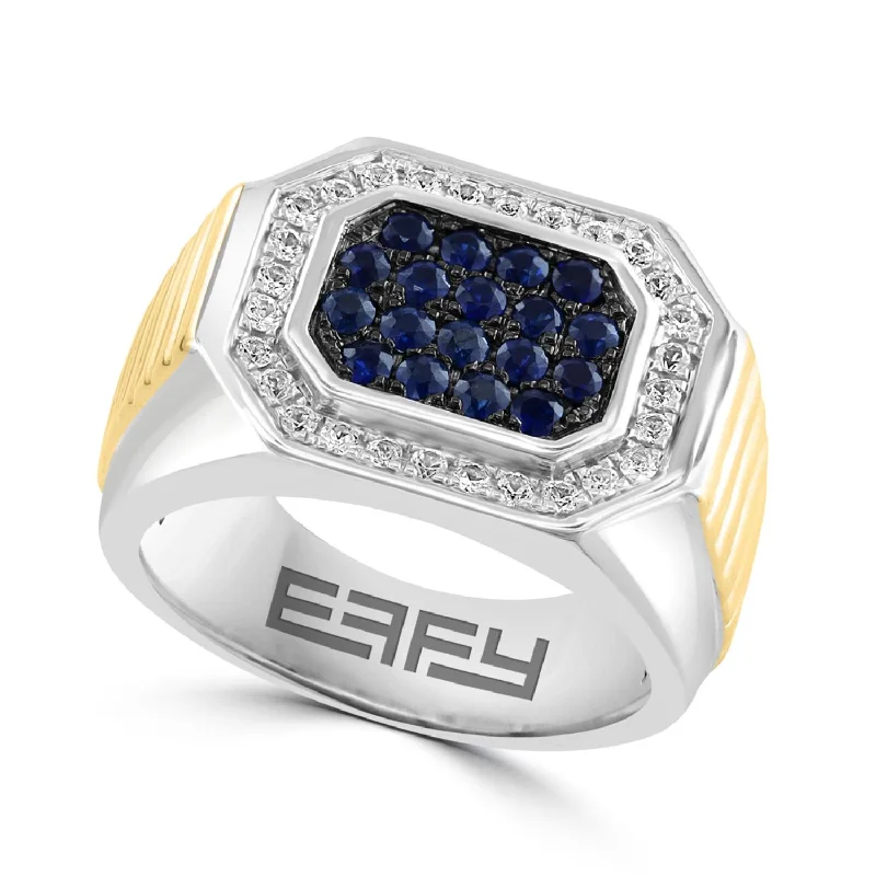 inscribed devotion ring-Oak nut ring-EFFY Round Sapphire Fashion Ring in Two-Tone Sterling Silver