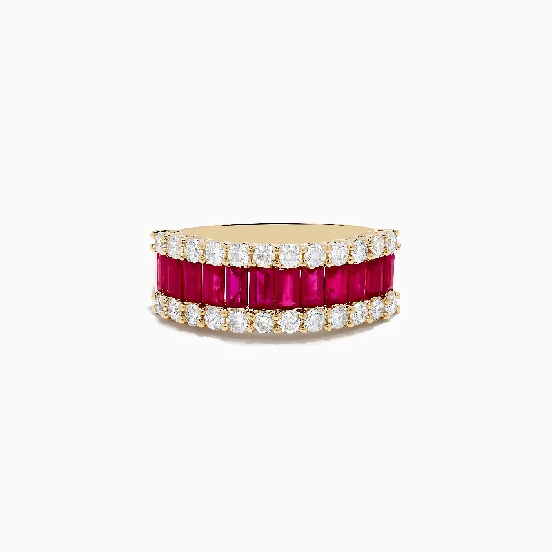 adjustable ridge crest ring-Streaked quartz ring-Ruby Royale 14K Yellow Gold Baguette Cut Ruby and Diamond Band