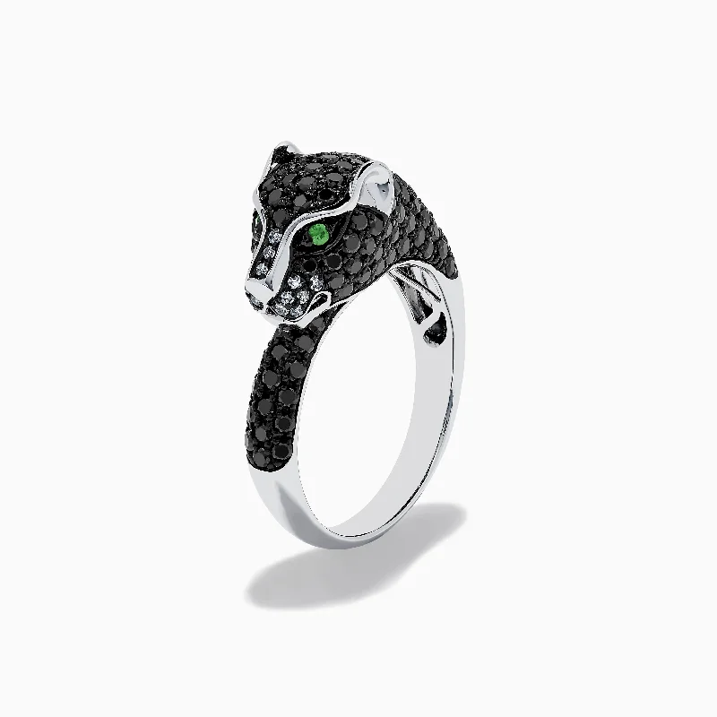 rustic opal inlay ring-Pewter cast ring-Signature 14K White Gold Tsavorite and Diamond Panther Ring