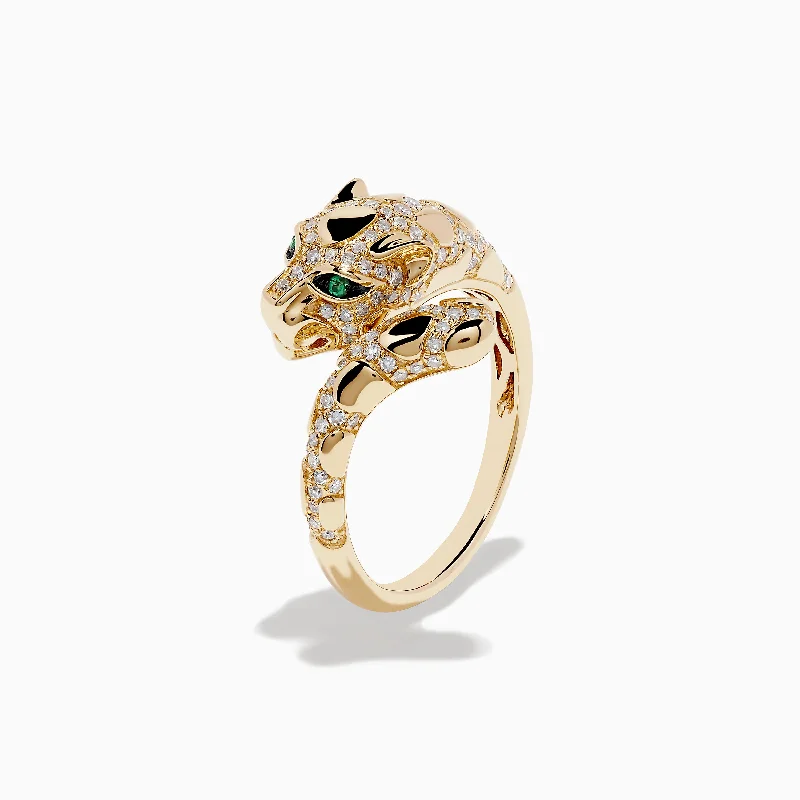 minimalist slope summit ring-Alder sprig ring-Signature 14K Yellow Gold Emerald and Diamond Panther Ring