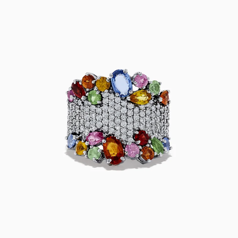 floral-inspired citrine ring-Ripple tide ring-Watercolors 14K White Gold Multi Sapphire and Diamond Ring