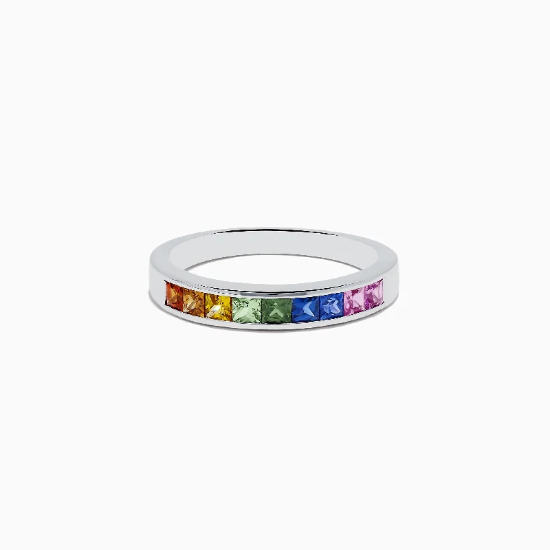 minimalist ridge summit ring-Eddy swirl ring-Watercolors 14K White Gold Multi Sapphire Ring