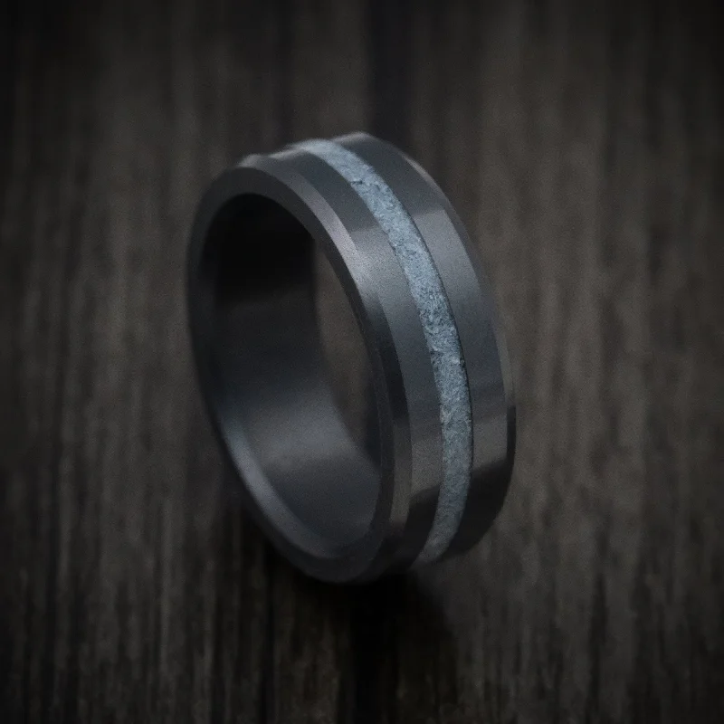 gothic-inspired tiger claw ring-Buffed band ring-Elysium Black Diamond and Crushed Antler Inlay Men's Ring