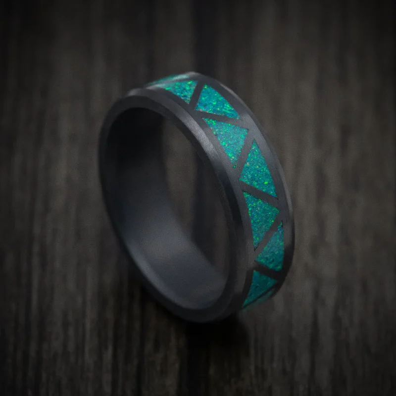 matte gold layer ring-Eroded band ring-Elysium Black Diamond and Opal Triangle Pattern Men's Ring