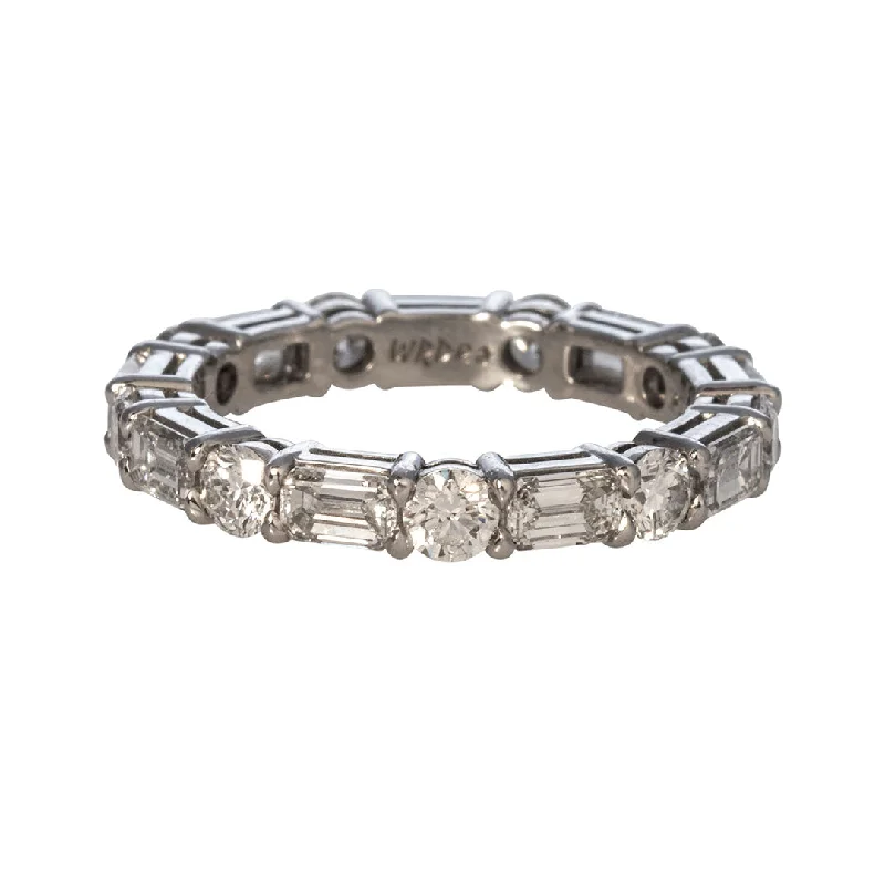 modern layered emerald ring-Linden husk ring-Emerald Cut Diamond & Round Diamond Platinum Eternity Band