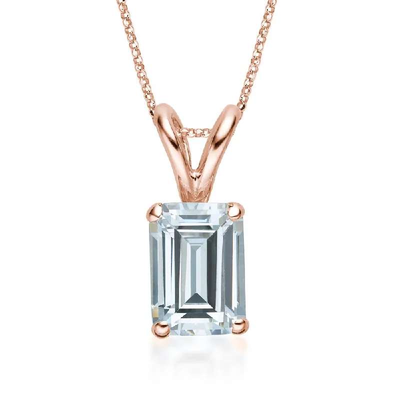 minimalist arc apex necklace-Cloud drop necklace-Emerald Cut solitaire pendant with 2 carat* diamond simulant in 10 carat rose gold