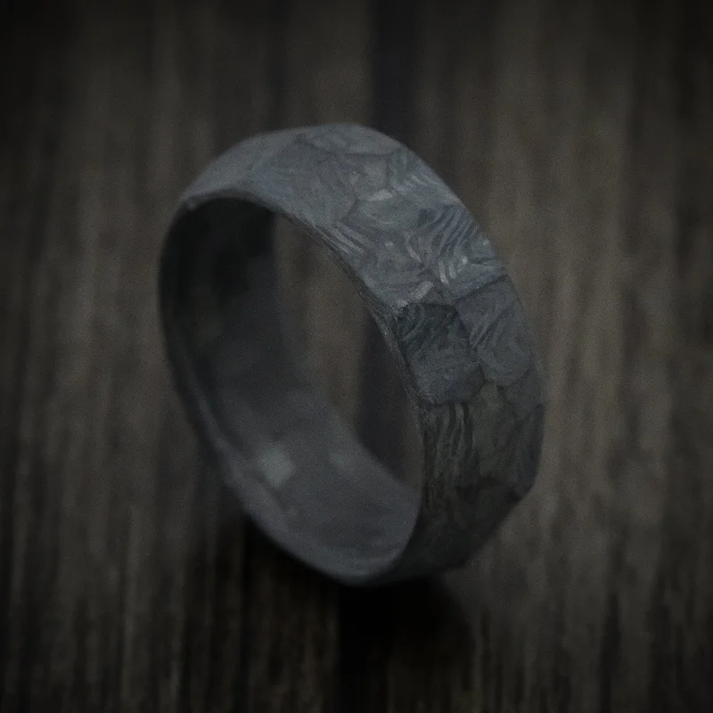 gothic-inspired tiger claw ring-Buffed band ring-Faceted Carbon Fiber Men's Ring Custom Made Band