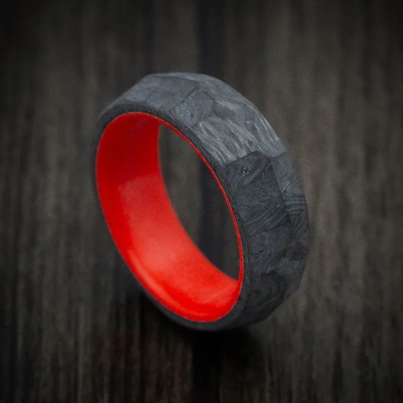 tarnished gold band ring-Violet petal ring-Faceted Carbon Fiber Men's Ring with Red Glow Sleeve