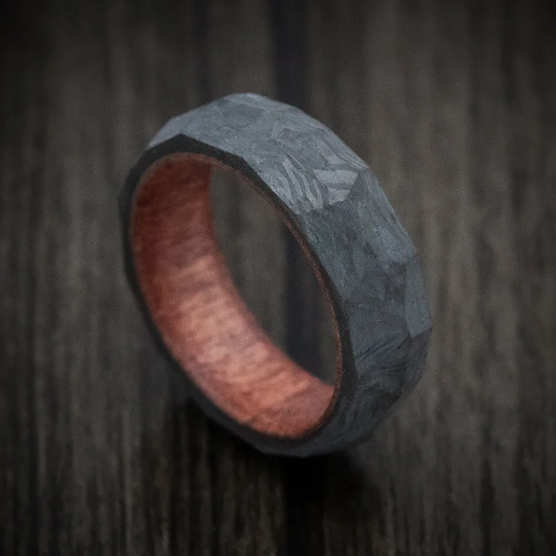 adjustable blaze ring-Sculpted cut ring-Faceted Carbon Fiber Men's Ring with Sequoia Wood Sleeve