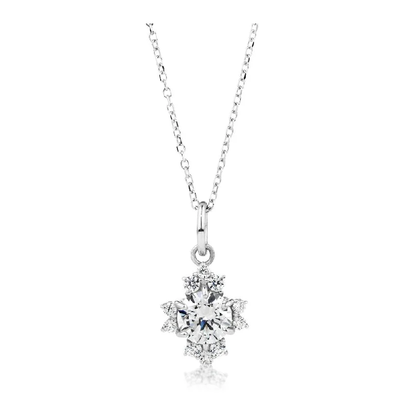 minimalist crest summit necklace-Floral print necklace-Fancy pendant with 0.78 carats* of diamond simulants in 10 carat white gold