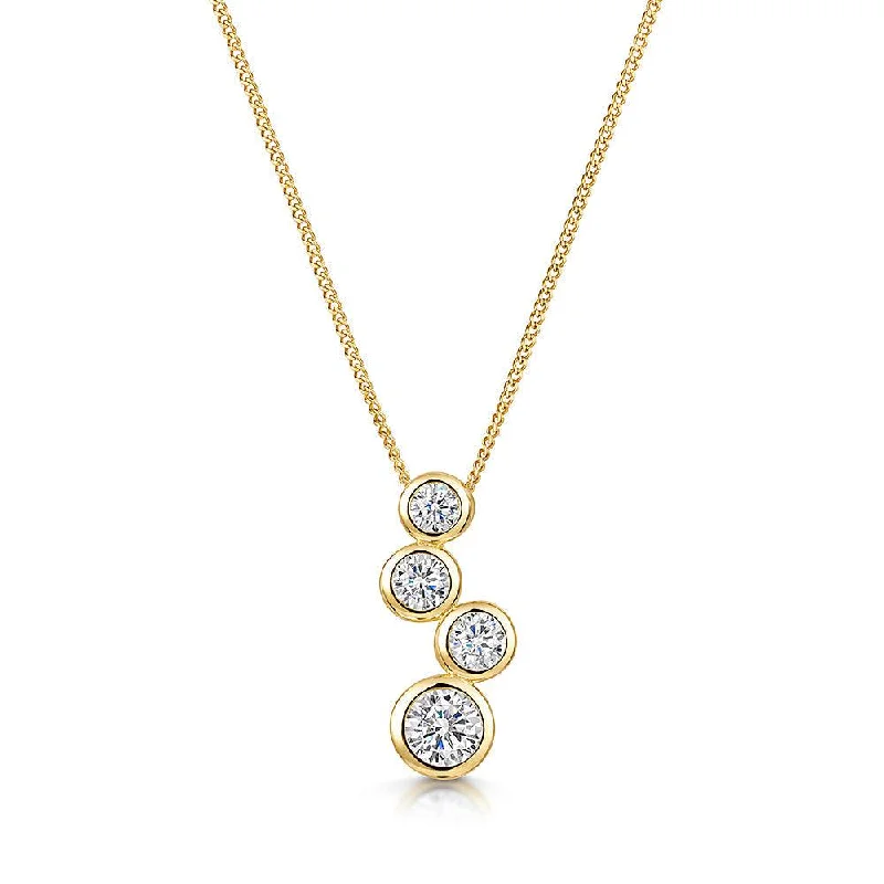 adjustable peak ridge necklace-Branch vein necklace-Four Stone Gold Bubble Drop Pendant With Cubic Zirconia