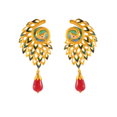 tarnished rose stack earrings-Drift stripe earrings-Gorgeous 22k Meenakari Peacock Gold Earrings