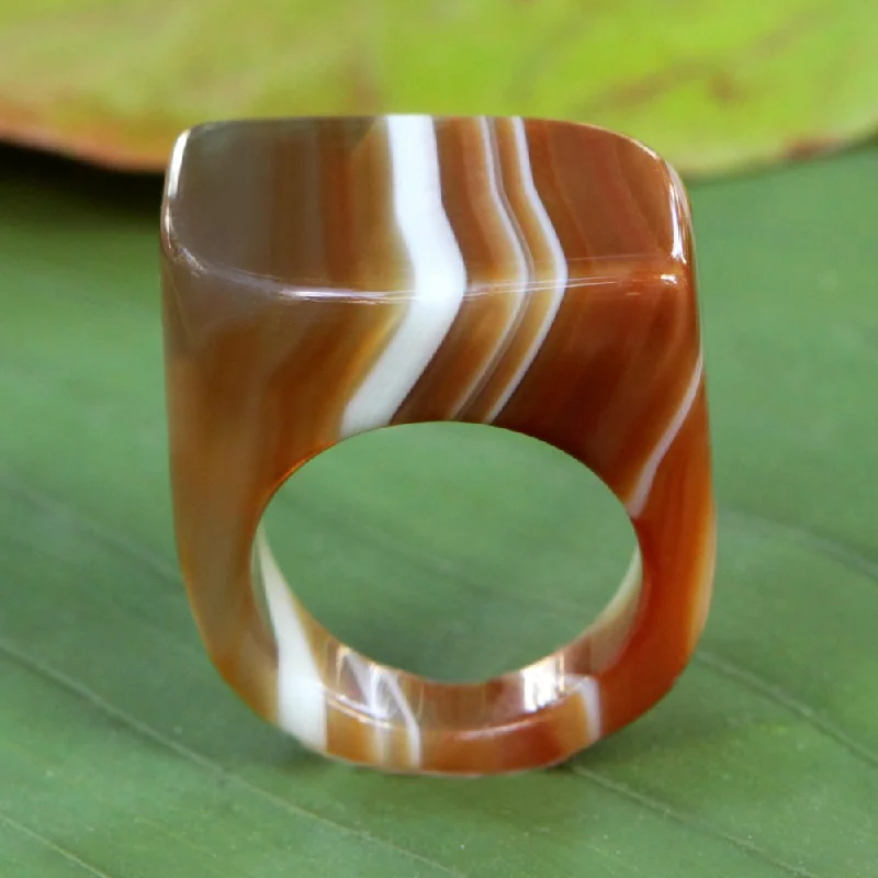 bohemian summit ridge ring-Arcing band ring-Handmade Agate 'Caramel Ripple' Ring (Brazil)