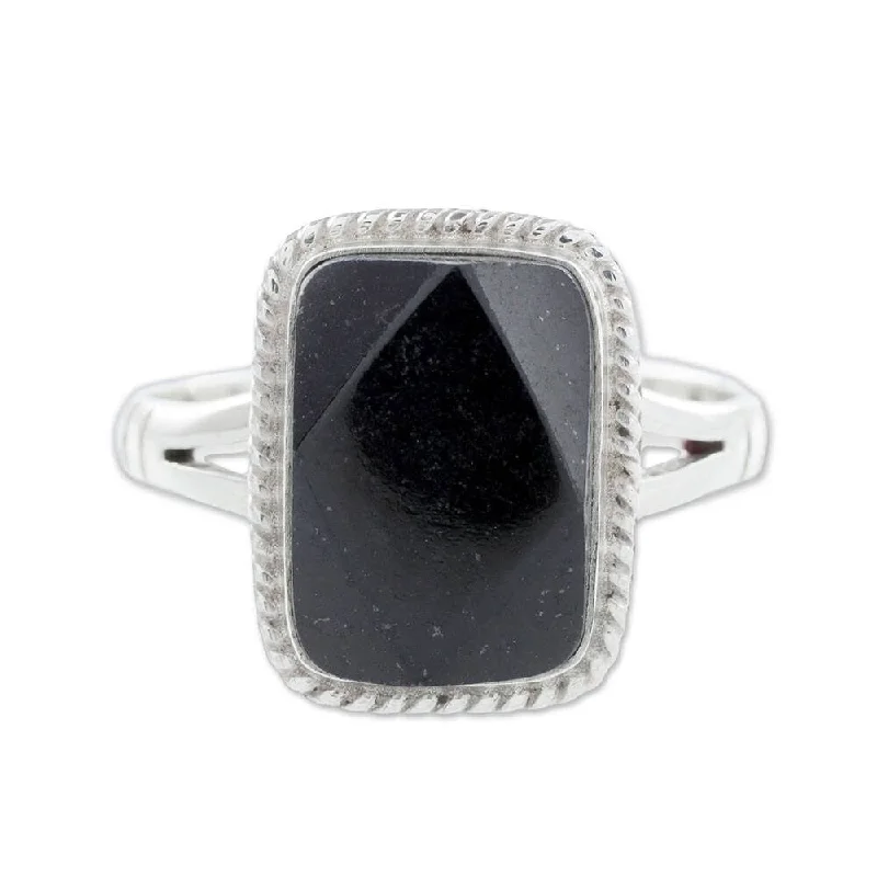 vibrant amethyst stack ring-Micro mosaic ring-Handmade Black Maya Princess Sterling Silver Jade Ring (Guatemala)