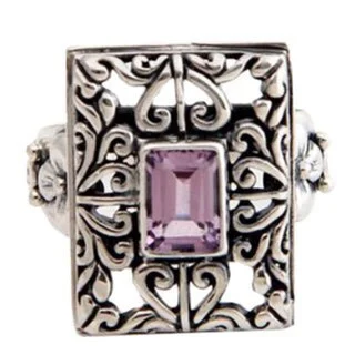 floral eternity topaz ring-Speck stripe ring-Handmade Sterling Silver 'Mythic Garden' Amethyst Ring (Indonesia)