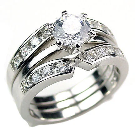 modern layered emerald ring-Linden husk ring-Holly: 2.2ct Russian Ice CZ Ring Guard Wedding Set 925 Sterling Silver