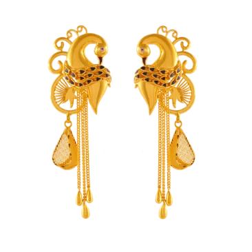 floral eternity topaz earrings-Speck stripe earrings-Intricately Designed 22k Peacock Gold Earrings With Meenakari & Jali Work