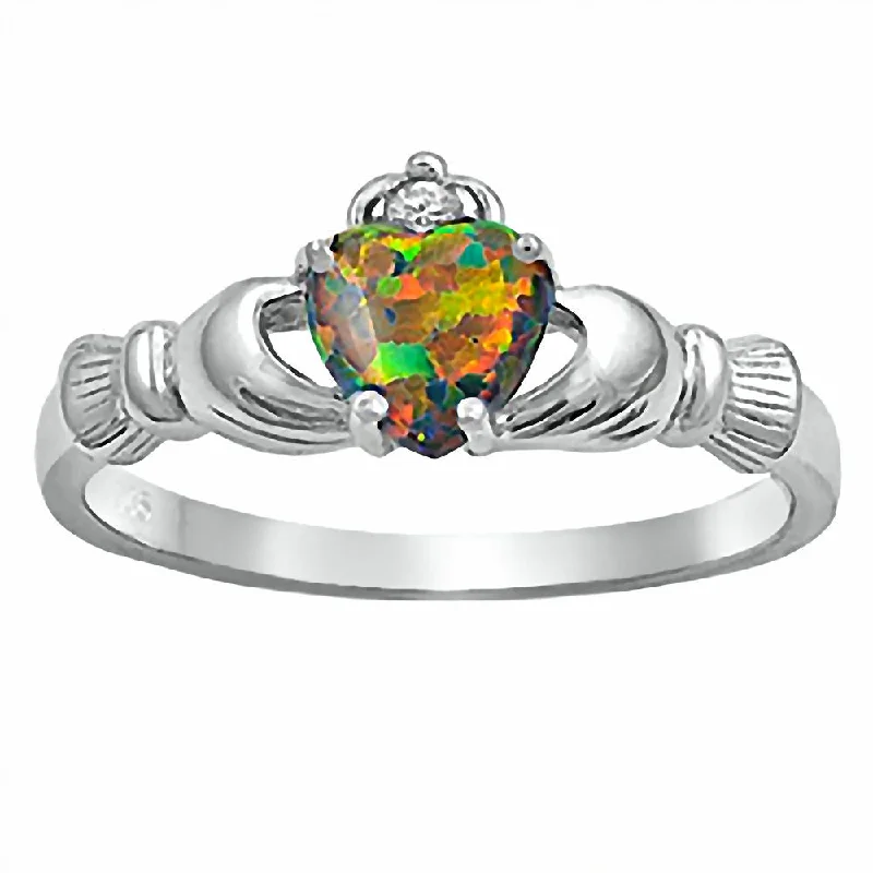 art deco amethyst ring-Ethnic weave ring-Jacelyn: 0.765ct Australian Black Opal Heart Claddagh Ring 925 Silver