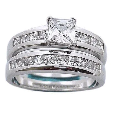 artisan-crafted titanium ring-Trailing vine ring-Kalia: 1.65ct Princess Cut Ice on Fire Russian CZ Wedding Ring Set