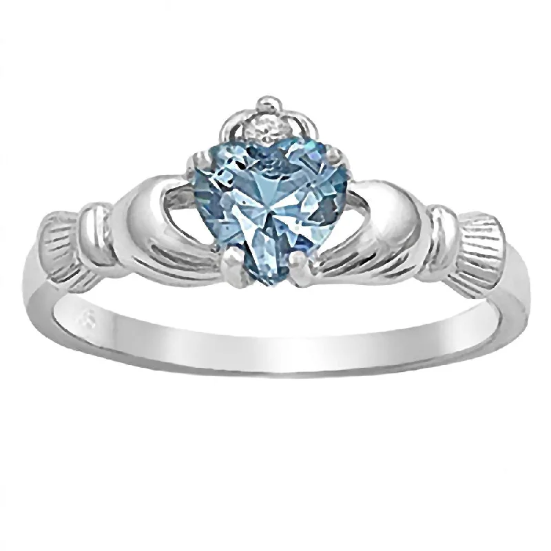 bohemian peak apex ring-Orchid flower ring-Kandice: 0.765ct Heart cut Aquamarine Claddagh Ring Sterling Silver