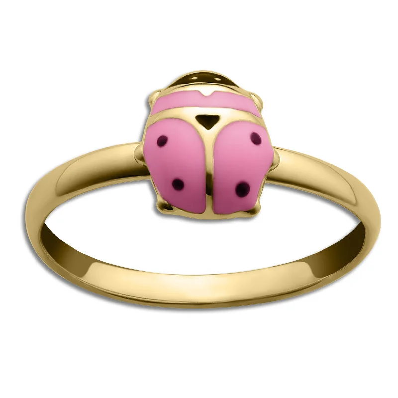 modern contoured band ring-Tucked seam ring-Kiddie Kraft 10KT Yellow Gold Childrens Lady Bug Ring; Size 3.5