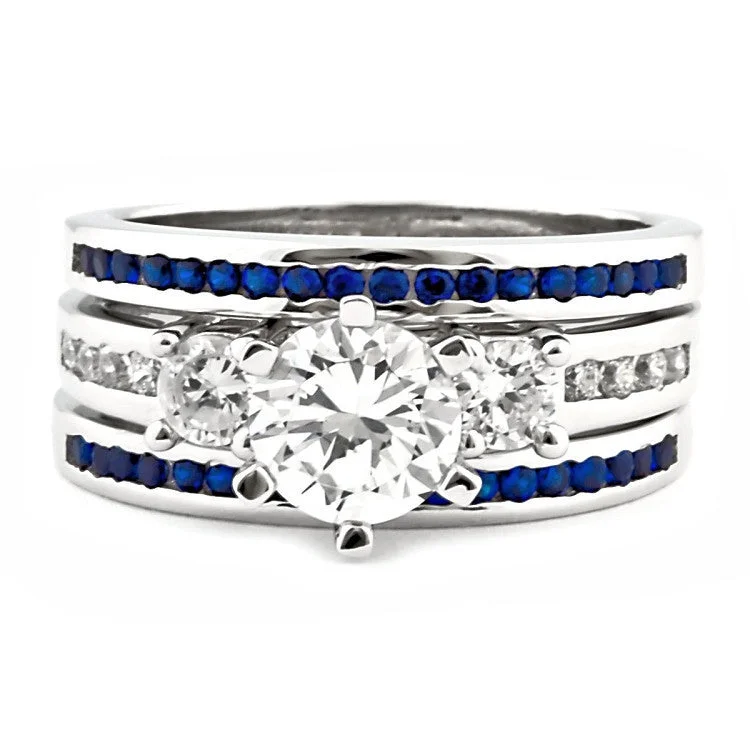 inscribed legacy ring-Brush dye ring-Lakoda 3SA: Stunning 1.58c IOF CZ and Sapphire 3 Pc Wedding Ring Set