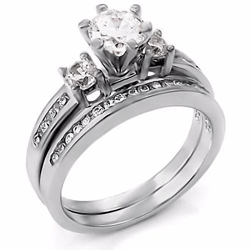 adjustable summit ridge ring-Tulip set ring-Lakoda: Stunning 1.31c Russian Ice Diamond CZ 2 Piece Wedding Ring Set