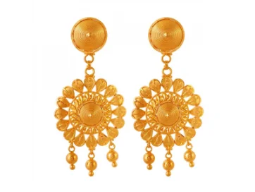 modern sculpted drop earrings-Ancient era earrings-Lovely 22k Spherical Shape Gold Earrings With Intricate Details