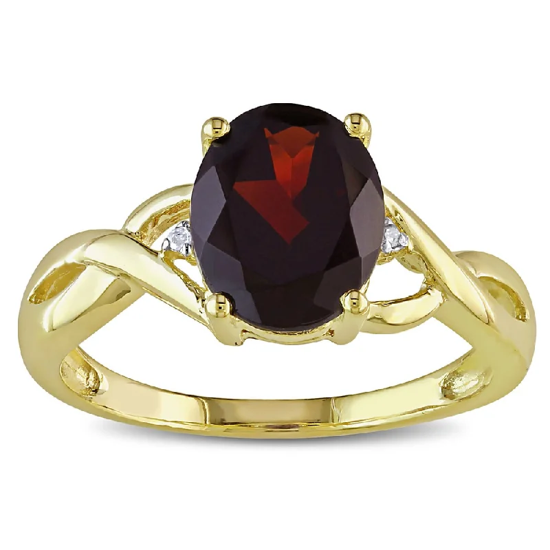 detailed filigree amethyst ring-Crescent opal ring-Miadora Women's 10-karat Yellow-gold Deep-red Garnet Diamond Ring