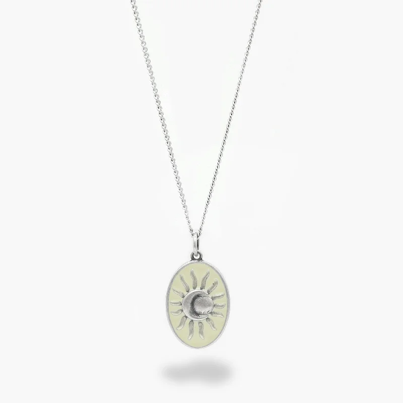 inscribed heritage pendant necklace-Paired stone necklace-Solar Eclipse Sterling Silver Necklace (Cream)