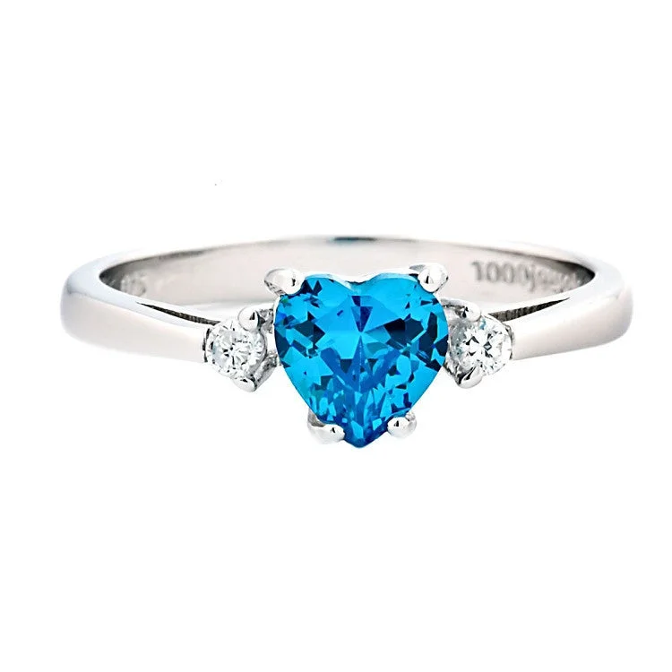 bohemian peak apex ring-Orchid flower ring-Miranda: 0.81ct Heart Cut Blue Topaz Ice CZ Promise Friendship Ring