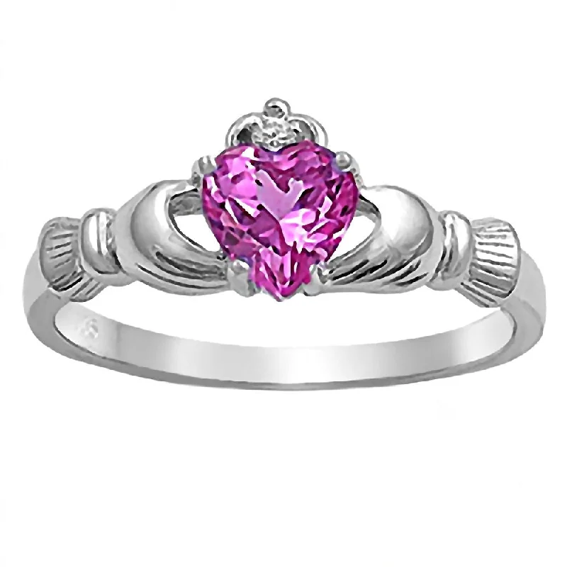 raw amethyst accent ring-Jagged edge ring-Niam: 0.765ct Heart cut Pink Tourmaline Claddagh Promise Ring Silver