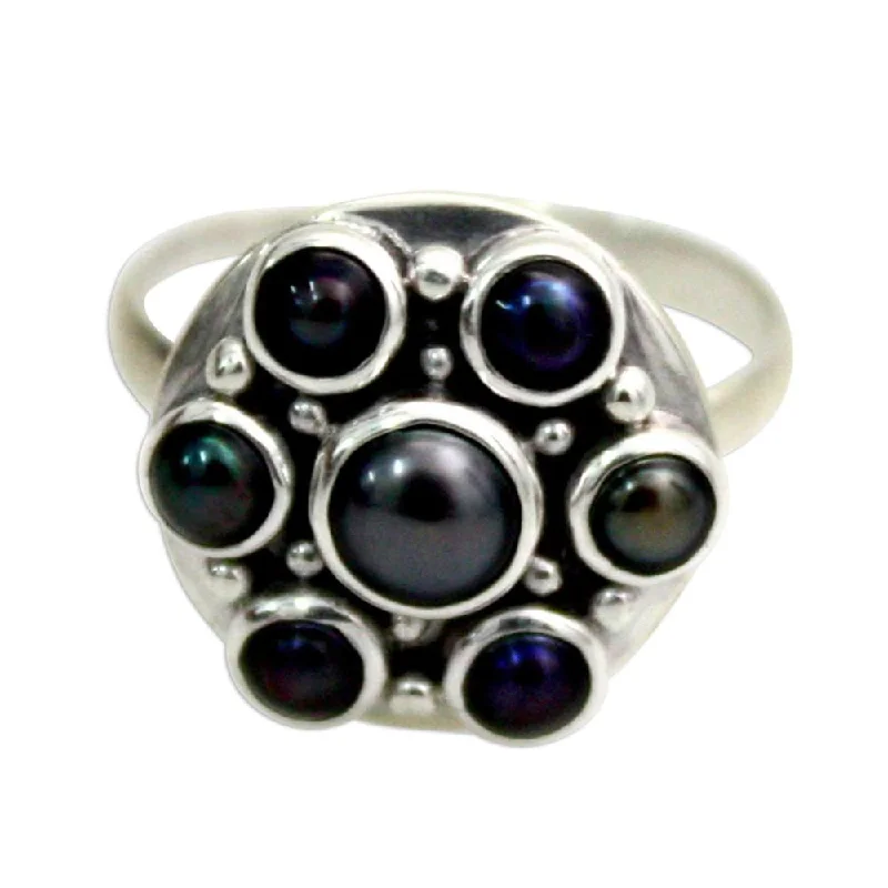 vintage-style amethyst ring-Flex clasp ring-NOVICA Handmade Sterling Silver 'Black Rose' Pearl Ring (5 mm) (Indonesia)