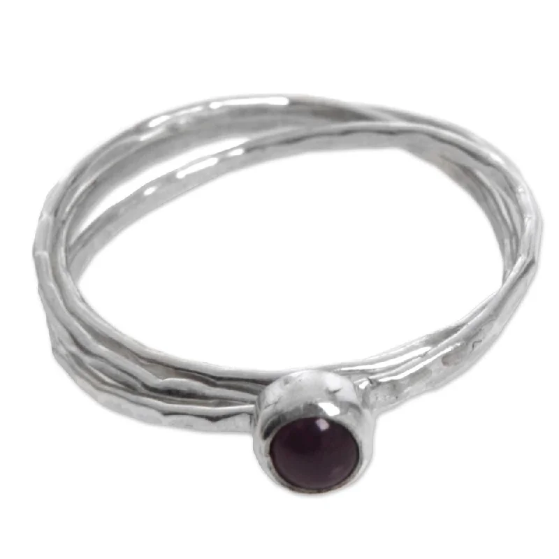 inscribed eternity ring-Raised gem ring-NOVICA Handmade Sterling Silver 'Magical Essence in Red' Garnet Ring (Indonesia)