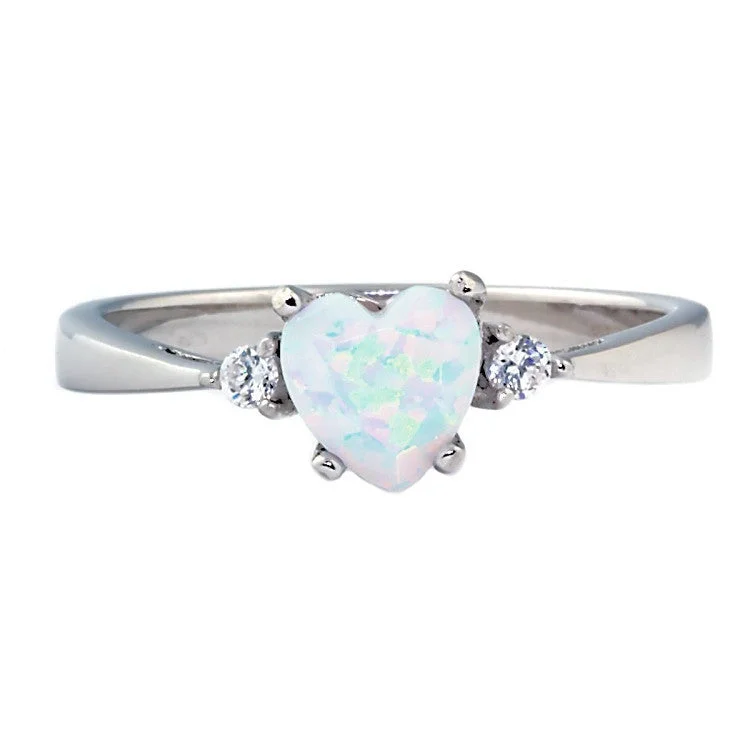 minimalist summit ridge ring-Peeled bark ring-Olena: 0.81ct Heart Cut Fiery White Opal Promise Friendship Ring