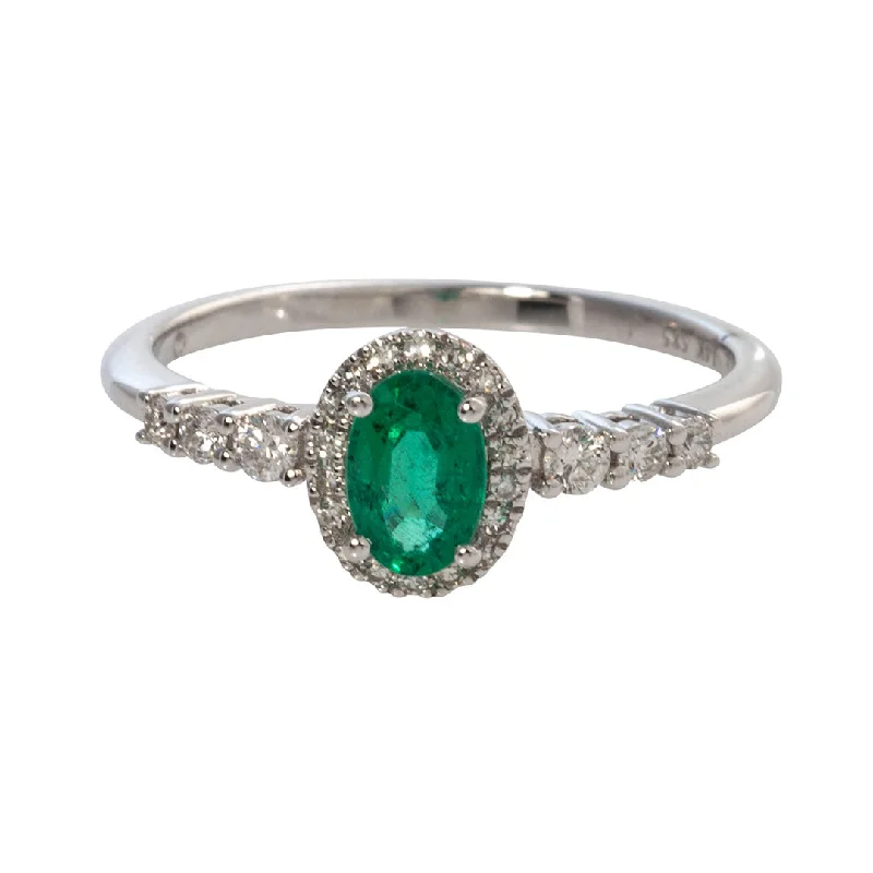 minimalist arc apex ring-Cloud drop ring-Oval Emerald & Diamond 14K White Gold Ring