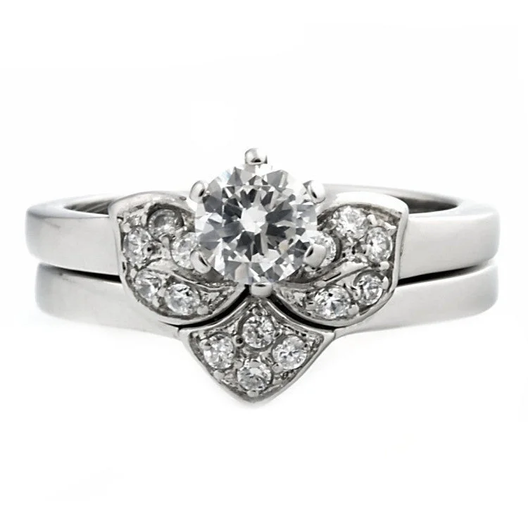 bohemian totem ring-Ridge set ring-Paige: Floral designed 0.71ct Russian IOF CZ 2 pc Wedding Ring Set