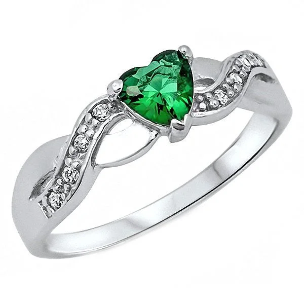 bold opal prong ring-Relic mine ring-Pakuna: 0.6ct Heart-cut Emerald Ice CZ Crossover Infinity Promise Ring